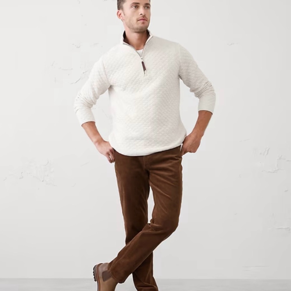 Banana Republic Quilted Oatmeal/Heather Gray Quilted Half-Zip Pullover